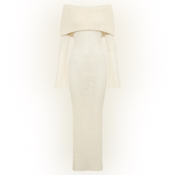 MESHKI Marisol Ivory Off Shoulder Boucle Maxi Dress, Size XXS - Picture 7 of 10